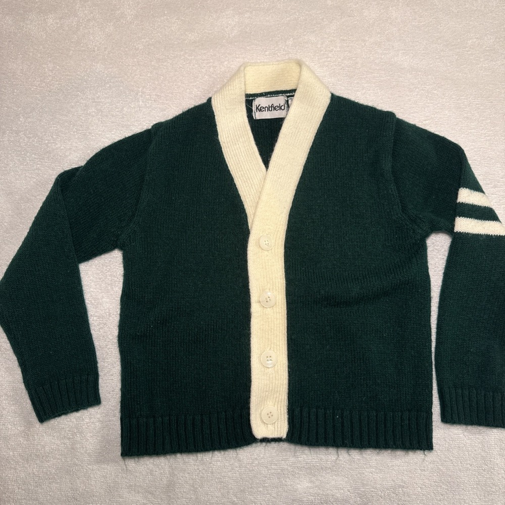 Vintage Kentfield Varsity Cardigan Sweater Forest Green Cream Stripe Size 6